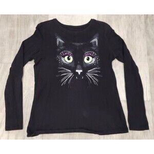 Children’s Place Kitty Cat Glitter Black Long Sleeve Tee Cotton Girls L Whiskers